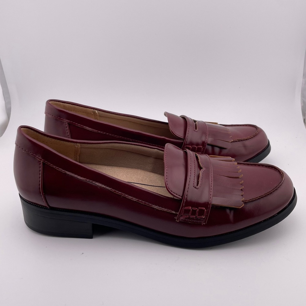 LifeStride Women Burgundy Red Leather Tassel Loafer Flats Shoes - Picture 6 of 8